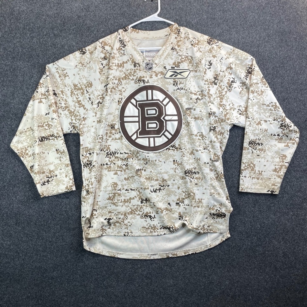 Reebok Boston Bruins Military Digital Camo Hockey Jersey Men's Large Tan Brown